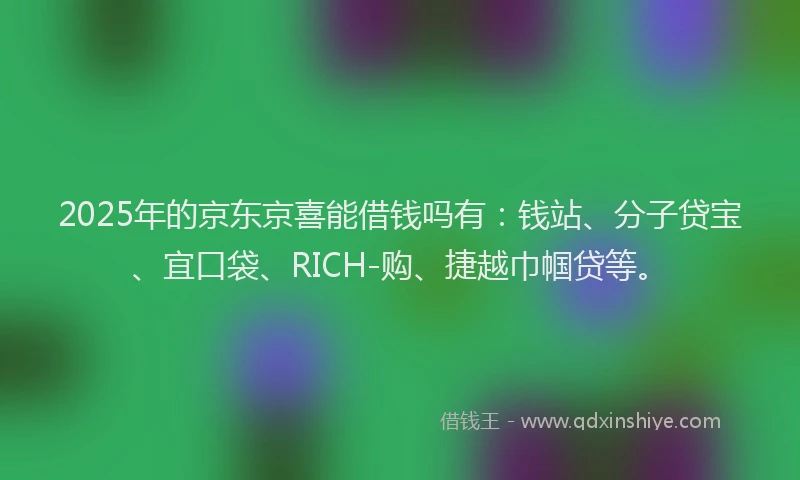 2025年的京东京喜能借钱吗有：钱站、分子贷宝、宜口袋、RICH-购、捷越巾帼贷等。