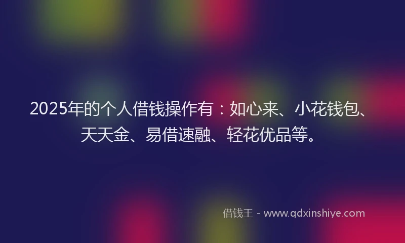 2025年的个人借钱操作有：如心来、小花钱包、天天金、易借速融、轻花优品等。