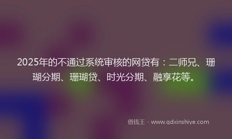 2025年的不通过系统审核的网贷有：二师兄、珊瑚分期、珊瑚贷、时光分期、融享花等。