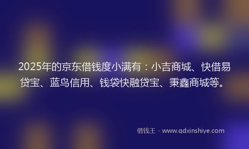 2025年的京东借钱度小满有：小吉商城、快借易贷宝、蓝鸟信用、钱袋快融贷宝、秉鑫商城等。