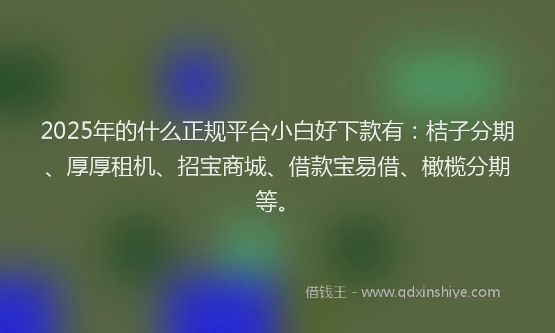 2025年的什么正规平台小白好下款有：桔子分期、厚厚租机、招宝商城、借款宝易借、橄榄分期等。