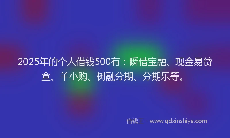2025年的个人借钱500有：瞬借宝融、现金易贷盒、羊小购、树融分期、分期乐等。