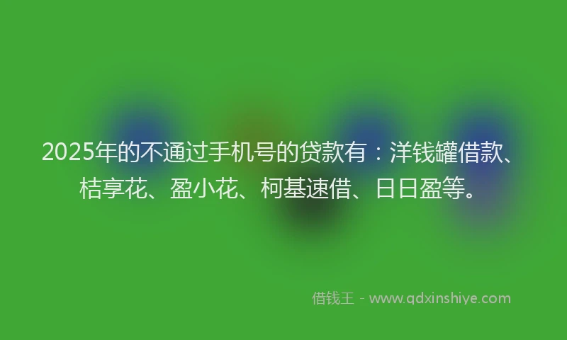 2025年的不通过手机号的贷款有：洋钱罐借款、桔享花、盈小花、柯基速借、日日盈等。