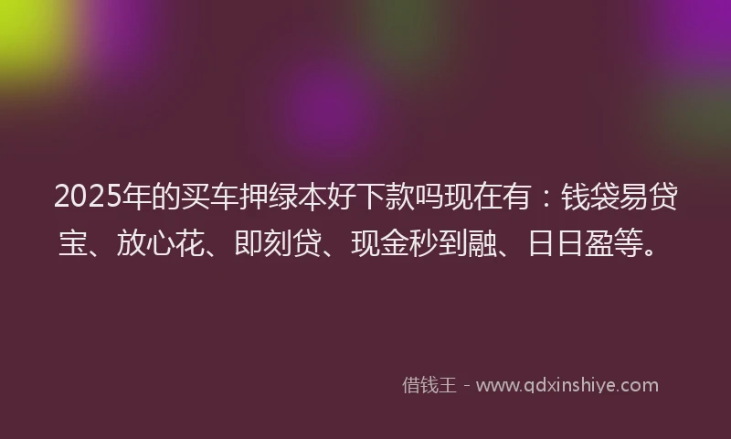 2025年的买车押绿本好下款吗现在有：钱袋易贷宝、放心花、即刻贷、现金秒到融、日日盈等。