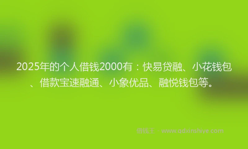 2025年的个人借钱2000有：快易贷融、小花钱包、借款宝速融通、小象优品、融悦钱包等。
