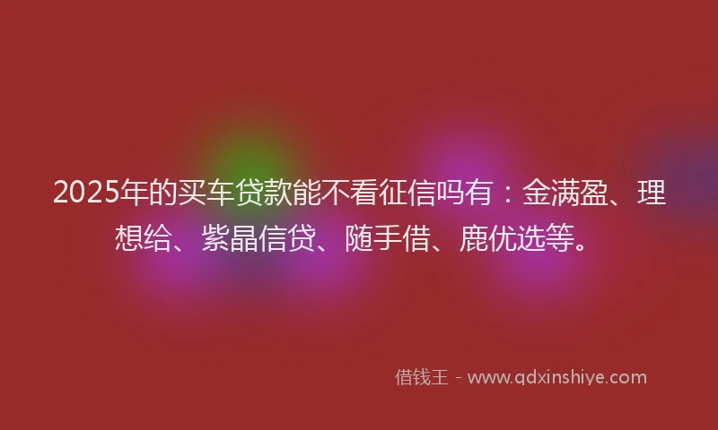 2025年的买车贷款能不看征信吗有：金满盈、理想给、紫晶信贷、随手借、鹿优选等。