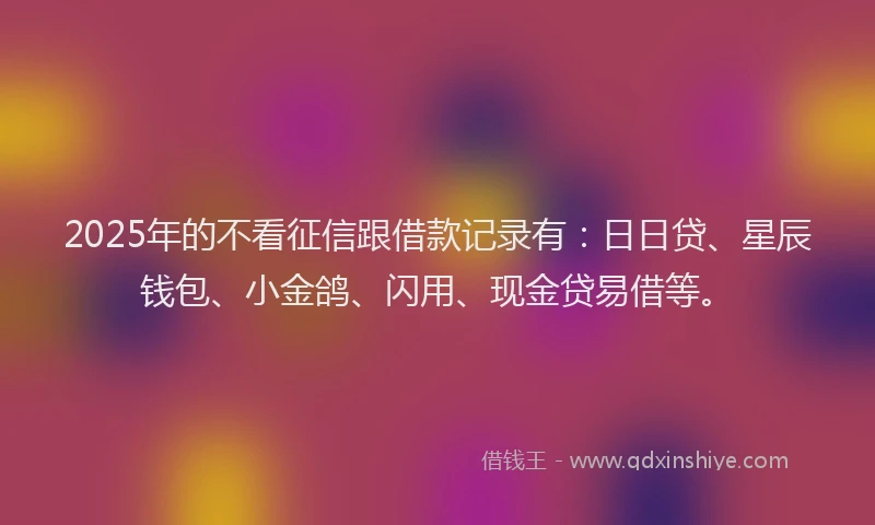 2025年的不看征信跟借款记录有：日日贷、星辰钱包、小金鸽、闪用、现金贷易借等。