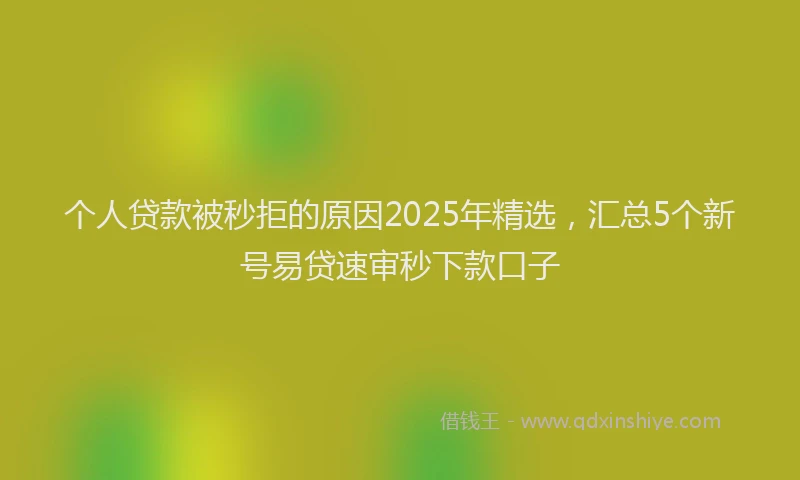 个人贷款被秒拒的原因2025年精选，汇总5个新号易贷速审秒下款口子