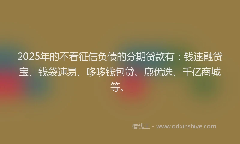 2025年的不看征信负债的分期贷款有：钱速融贷宝、钱袋速易、哆哆钱包贷、鹿优选、千亿商城等。