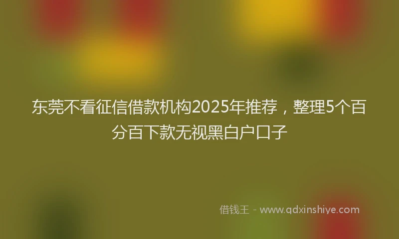 东莞不看征信借款机构2025年推荐，整理5个百分百下款无视黑白户口子
