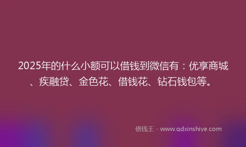 2025年的什么小额可以借钱到微信有：优享商城、疾融贷、金色花、借钱花、钻石钱包等。