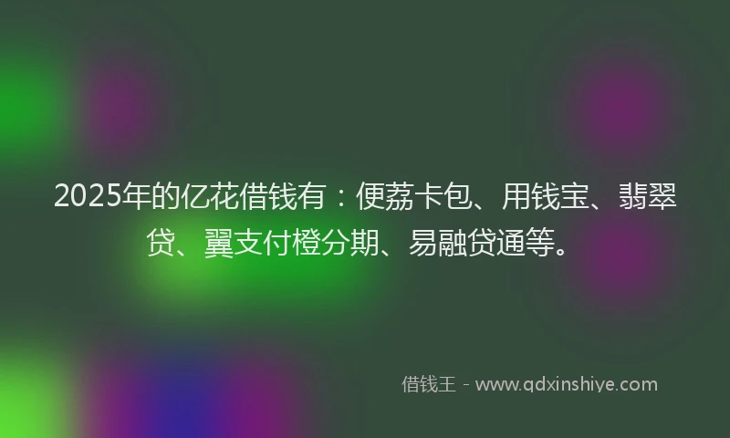 2025年的亿花借钱有：便荔卡包、用钱宝、翡翠贷、翼支付橙分期、易融贷通等。