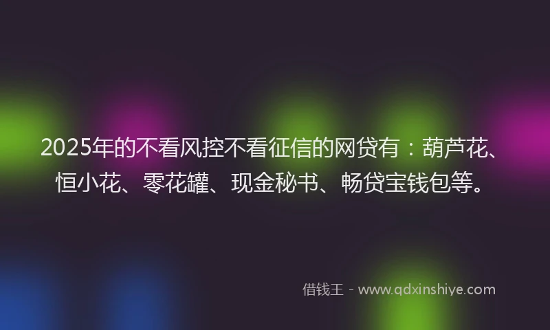 2025年的不看风控不看征信的网贷有：葫芦花、恒小花、零花罐、现金秘书、畅贷宝钱包等。
