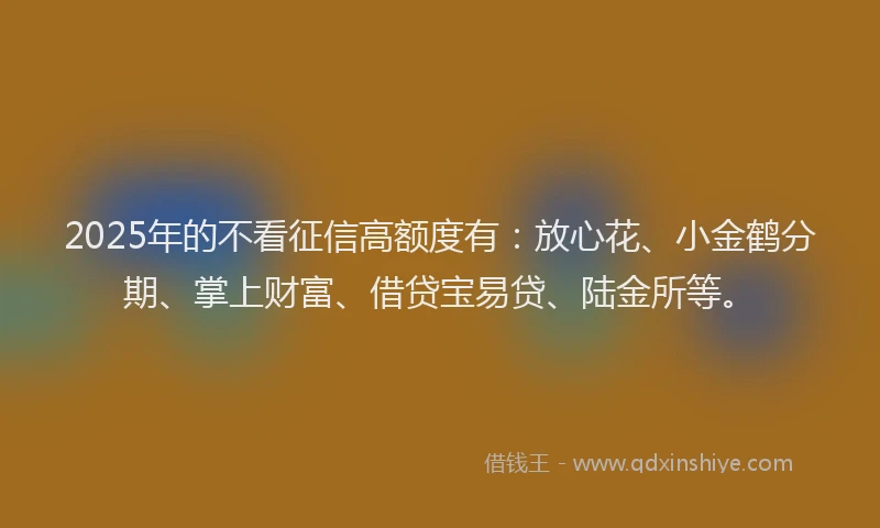 2025年的不看征信高额度有：放心花、小金鹤分期、掌上财富、借贷宝易贷、陆金所等。