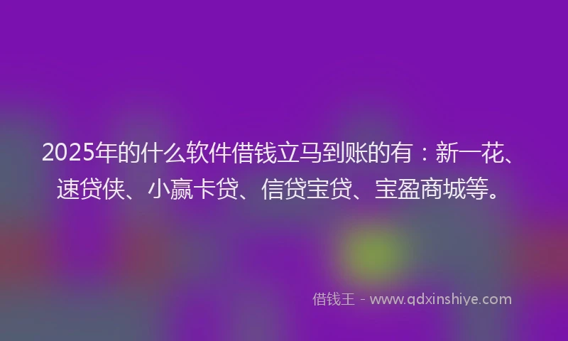 2025年的什么软件借钱立马到账的有：新一花、速贷侠、小赢卡贷、信贷宝贷、宝盈商城等。