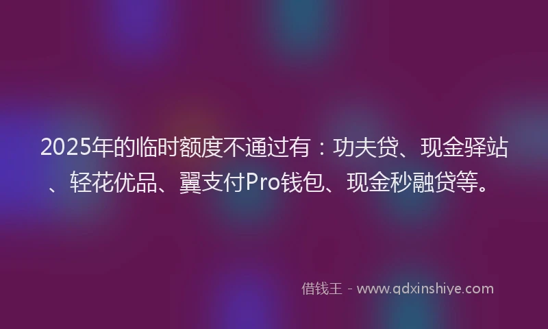 2025年的临时额度不通过有：功夫贷、现金驿站、轻花优品、翼支付Pro钱包、现金秒融贷等。