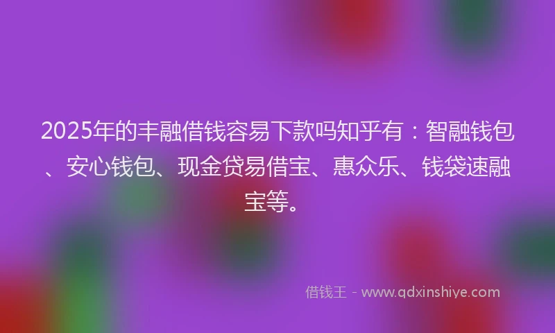 2025年的丰融借钱容易下款吗知乎有：智融钱包、安心钱包、现金贷易借宝、惠众乐、钱袋速融宝等。