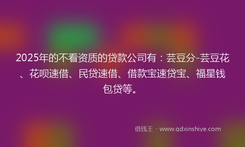 2025年的不看资质的贷款公司有：芸豆分-芸豆花、花呗速借、民贷速借、借款宝速贷宝、福星钱包贷等。