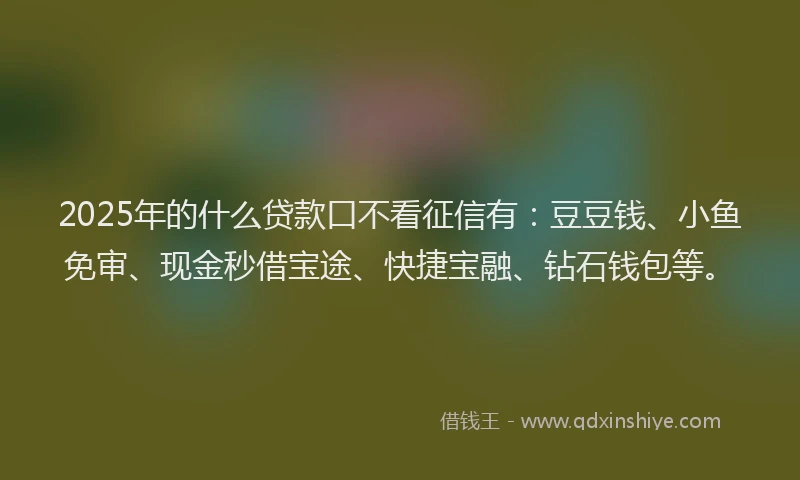 2025年的什么贷款口不看征信有：豆豆钱、小鱼免审、现金秒借宝途、快捷宝融、钻石钱包等。