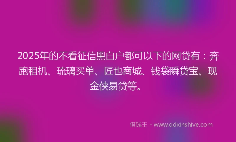 2025年的不看征信黑白户都可以下的网贷有：奔跑租机、琉璃买单、匠也商城、钱袋瞬贷宝、现金侠易贷等。