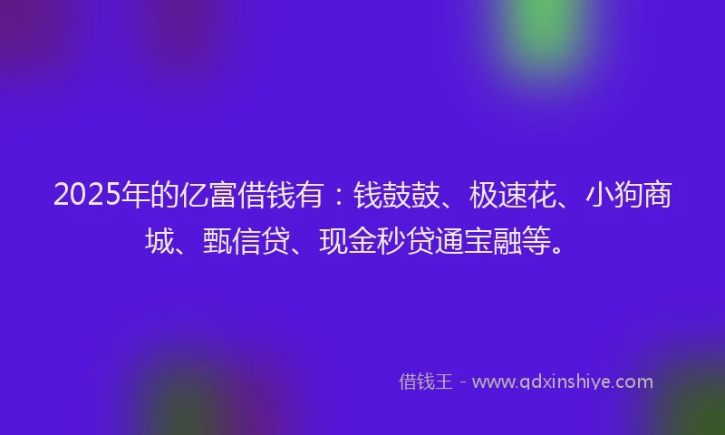 2025年的亿富借钱有：钱鼓鼓、极速花、小狗商城、甄信贷、现金秒贷通宝融等。