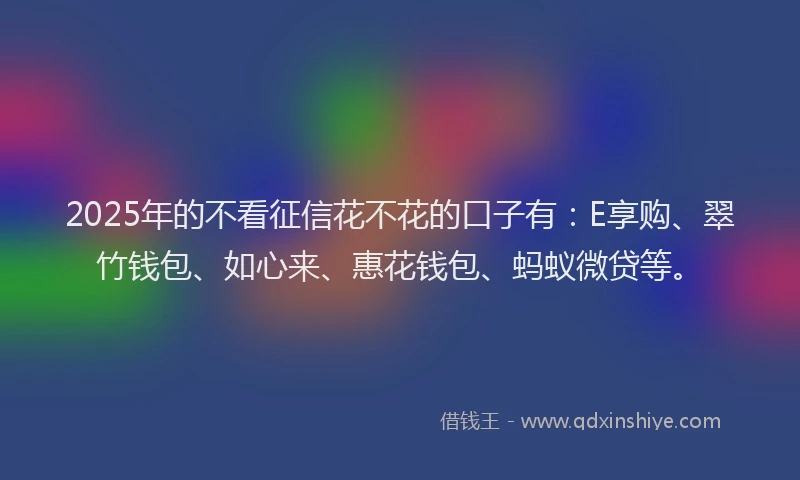 2025年的不看征信花不花的口子有：E享购、翠竹钱包、如心来、惠花钱包、蚂蚁微贷等。