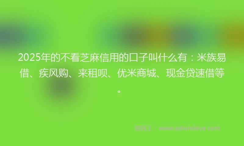 2025年的不看芝麻信用的口子叫什么有：米族易借、疾风购、来租呗、优米商城、现金贷速借等。