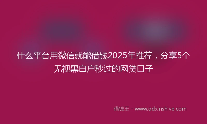 什么平台用微信就能借钱2025年推荐，分享5个无视黑白户秒过的网贷口子