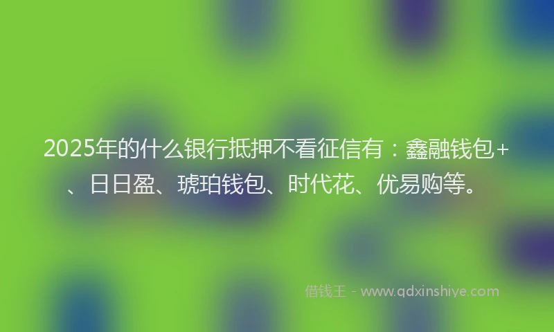 2025年的什么银行抵押不看征信有：鑫融钱包+、日日盈、琥珀钱包、时代花、优易购等。