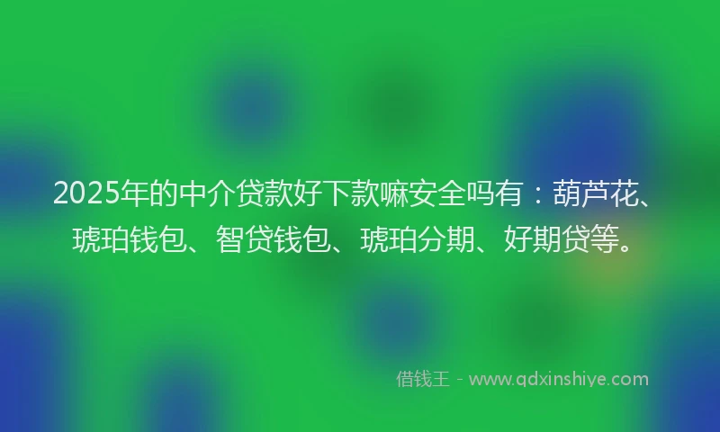 2025年的中介贷款好下款嘛安全吗有：葫芦花、琥珀钱包、智贷钱包、琥珀分期、好期贷等。