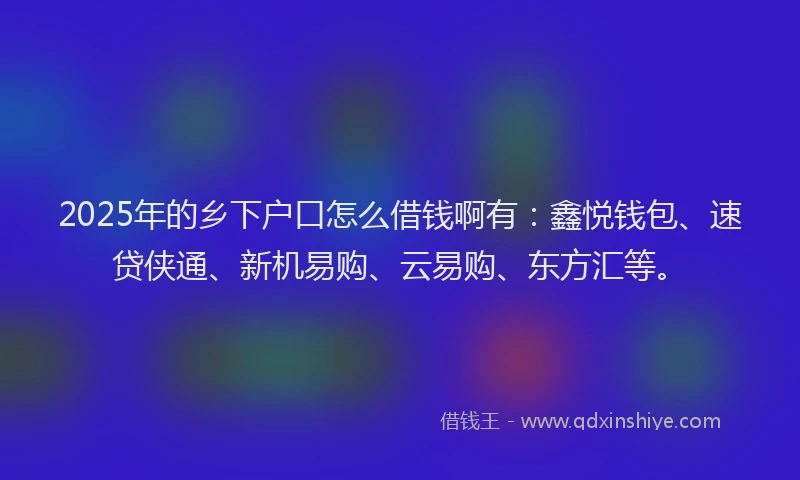 2025年的乡下户口怎么借钱啊有：鑫悦钱包、速贷侠通、新机易购、云易购、东方汇等。