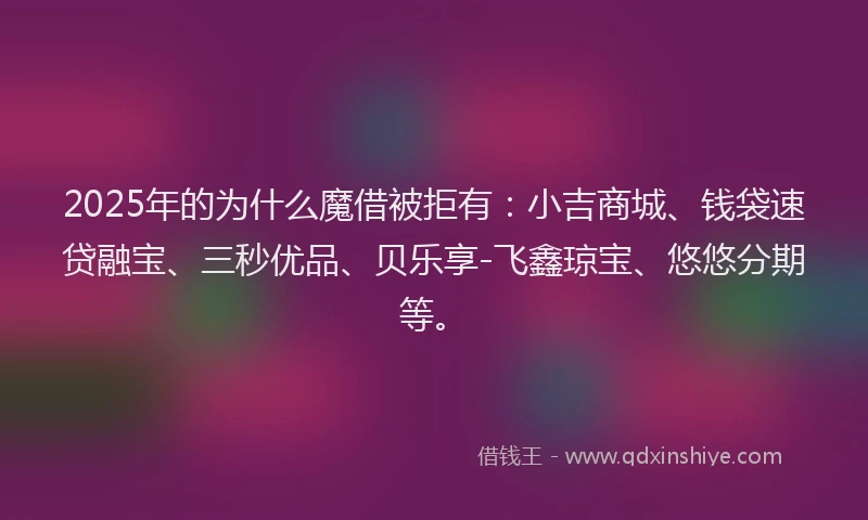 2025年的为什么魔借被拒有：小吉商城、钱袋速贷融宝、三秒优品、贝乐享-飞鑫琼宝、悠悠分期等。