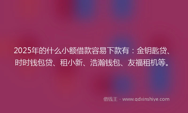 2025年的什么小额借款容易下款有：金钥匙贷、时时钱包贷、租小新、浩瀚钱包、友福租机等。