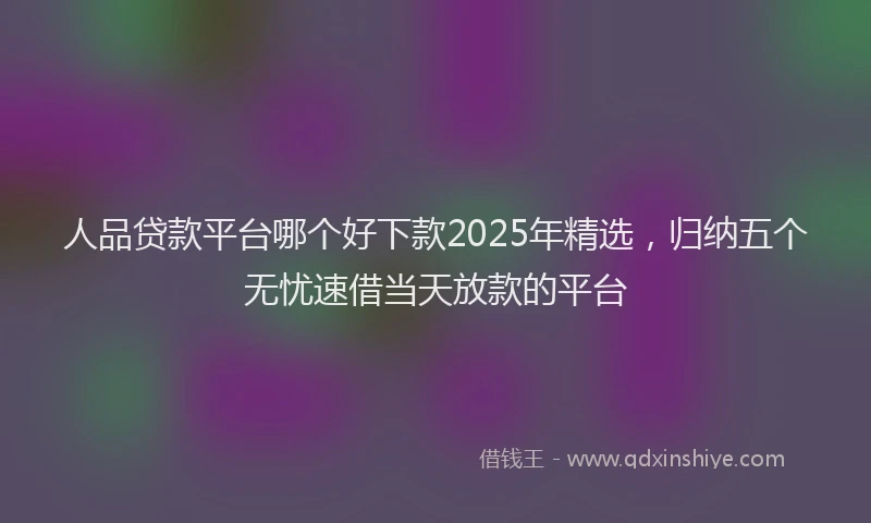 人品贷款平台哪个好下款2025年精选，归纳五个无忧速借当天放款的平台