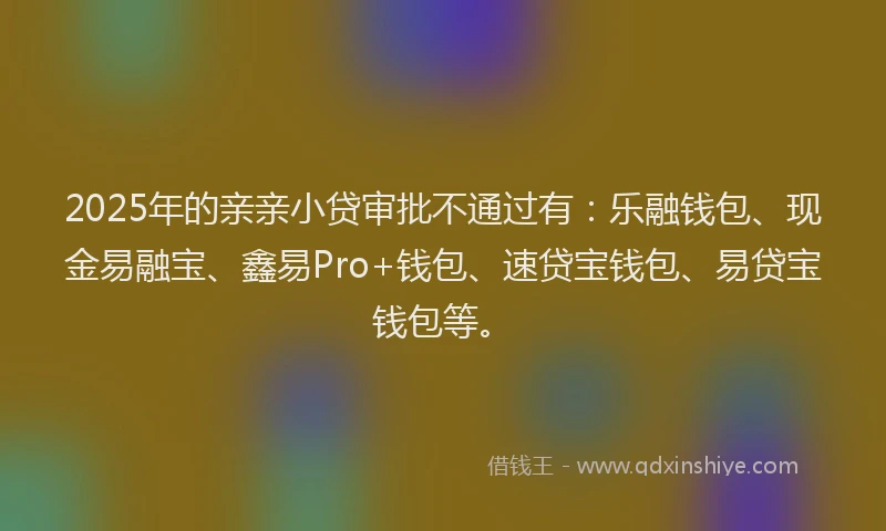 2025年的亲亲小贷审批不通过有：乐融钱包、现金易融宝、鑫易Pro+钱包、速贷宝钱包、易贷宝钱包等。