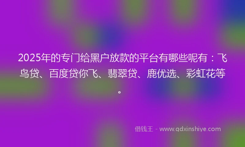 2025年的专门给黑户放款的平台有哪些呢有：飞鸟贷、百度贷你飞、翡翠贷、鹿优选、彩虹花等。