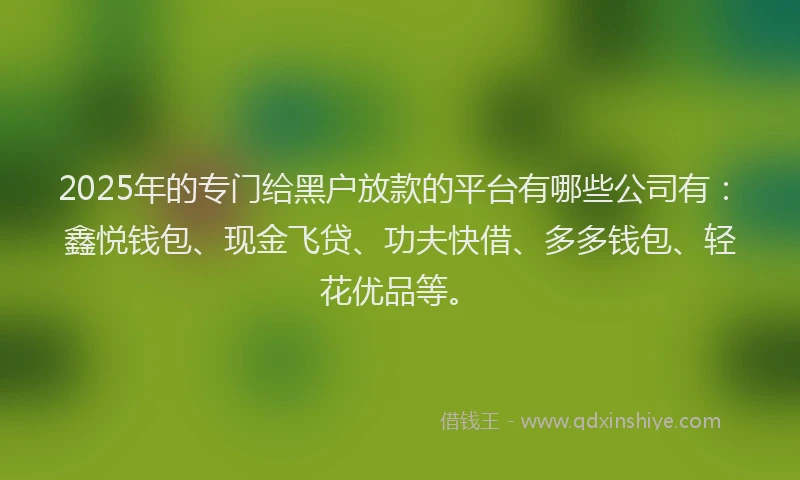 2025年的专门给黑户放款的平台有哪些公司有：鑫悦钱包、现金飞贷、功夫快借、多多钱包、轻花优品等。