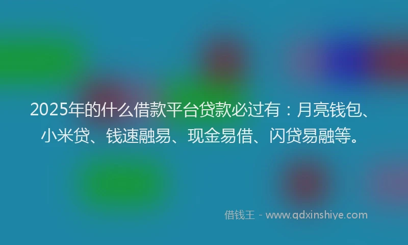 2025年的什么借款平台贷款必过有：月亮钱包、小米贷、钱速融易、现金易借、闪贷易融等。