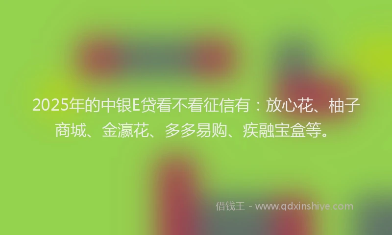 2025年的中银E贷看不看征信有：放心花、柚子商城、金瀛花、多多易购、疾融宝盒等。