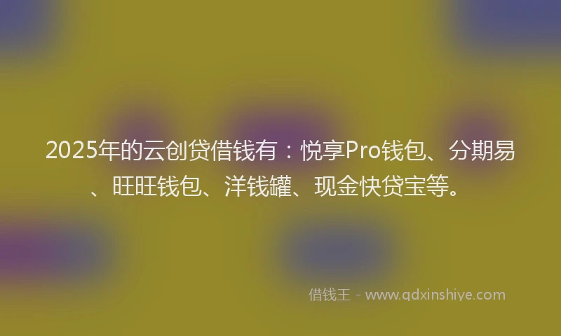 2025年的云创贷借钱有：悦享Pro钱包、分期易、旺旺钱包、洋钱罐、现金快贷宝等。