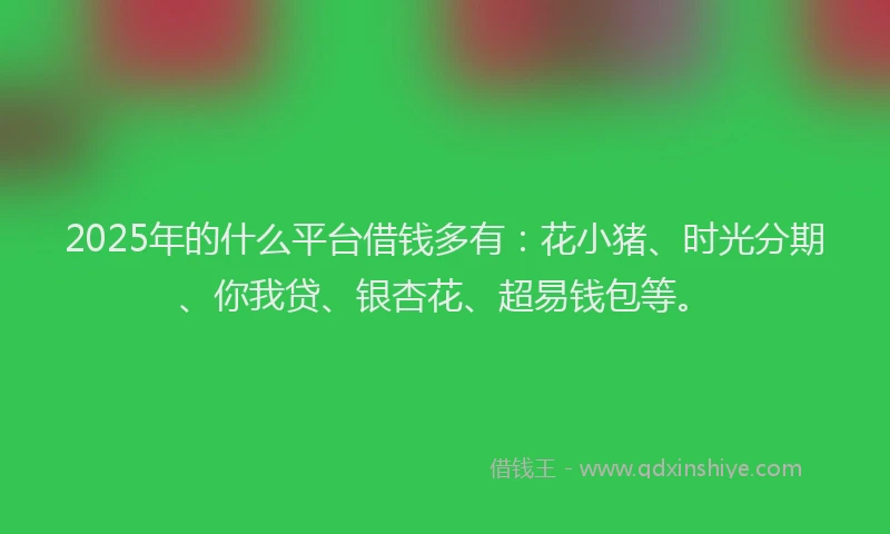 2025年的什么平台借钱多有：花小猪、时光分期、你我贷、银杏花、超易钱包等。