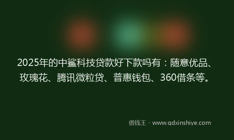 2025年的中鲨科技贷款好下款吗有：随意优品、玫瑰花、腾讯微粒贷、普惠钱包、360借条等。