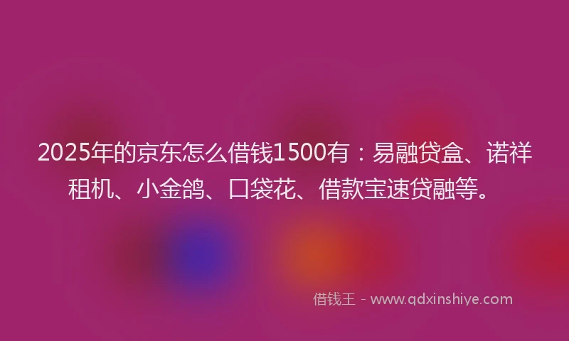 2025年的京东怎么借钱1500有：易融贷盒、诺祥租机、小金鸽、口袋花、借款宝速贷融等。