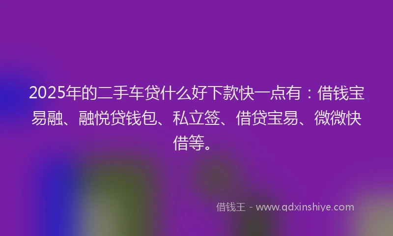 2025年的二手车贷什么好下款快一点有：借钱宝易融、融悦贷钱包、私立签、借贷宝易、微微快借等。