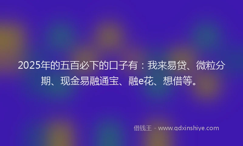 2025年的五百必下的口子有：我来易贷、微粒分期、现金易融通宝、融e花、想借等。