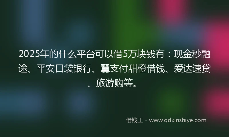 2025年的什么平台可以借5万块钱有：现金秒融途、平安口袋银行、翼支付甜橙借钱、爱达速贷、旅游购等。