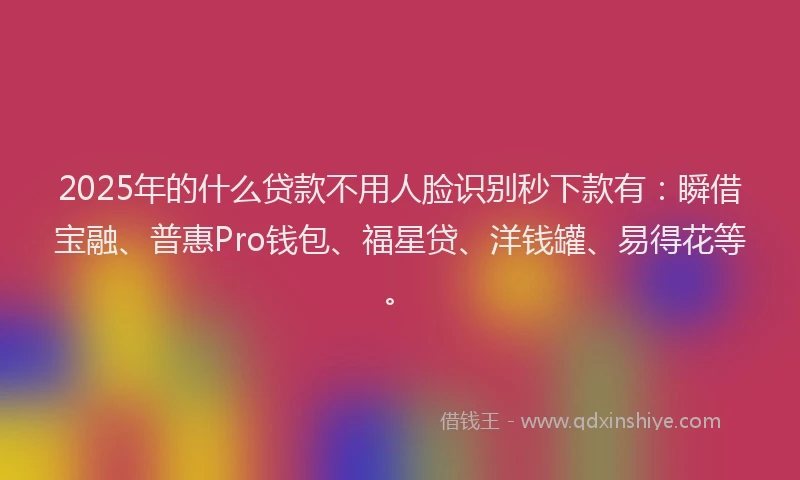 2025年的什么贷款不用人脸识别秒下款有：瞬借宝融、普惠Pro钱包、福星贷、洋钱罐、易得花等。