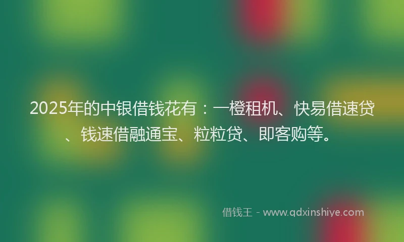 2025年的中银借钱花有：一橙租机、快易借速贷、钱速借融通宝、粒粒贷、即客购等。