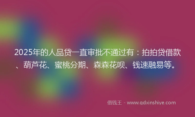 2025年的人品贷一直审批不通过有：拍拍贷借款、葫芦花、蜜桃分期、森森花呗、钱速融易等。