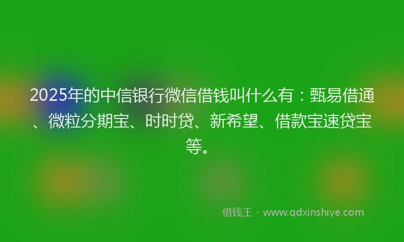 2025年的中信银行微信借钱叫什么有：甄易借通、微粒分期宝、时时贷、新希望、借款宝速贷宝等。